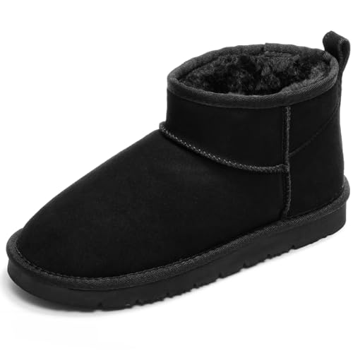 OOW 100% Genuine Suede Ankle Low Boots for Women Short Winter Snow Boot with Cozy Fur Lined