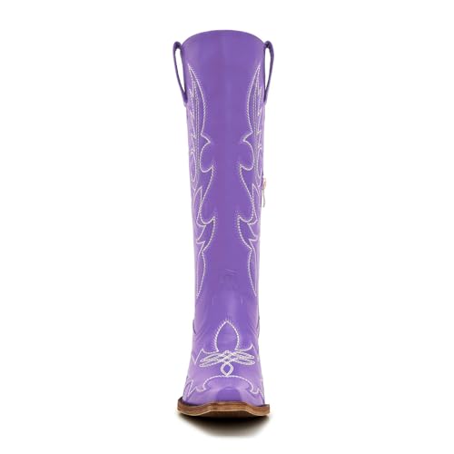 Image of Uillnoodu Women's Turquoise Cowgirl Boots - Wide Calf Mid Calf Western Boots Plus Size Embroidered Cowboy Style with Block Heel