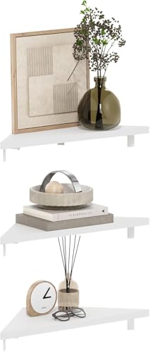 Image of Furinno Rossi Triangle Corner Floating Shelves, Wall Mount Display Shelf, White, Set of 3 (Pack of 2)