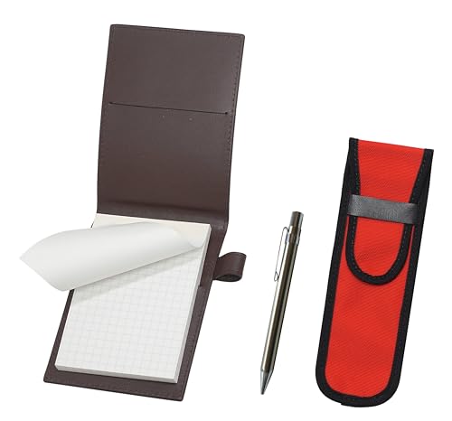 再生牛革ミニノートカバー茶 布ペンケース赤付き オールメタルシャープペン LS022PC-NK02R-9984SP