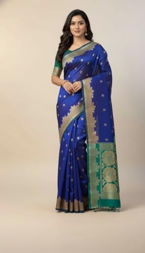 Image of Yashika Women's Banarasi Silk Traditional Motifs Jacquard Woven Saree | Blue Color Saree | Women Sari | Saree