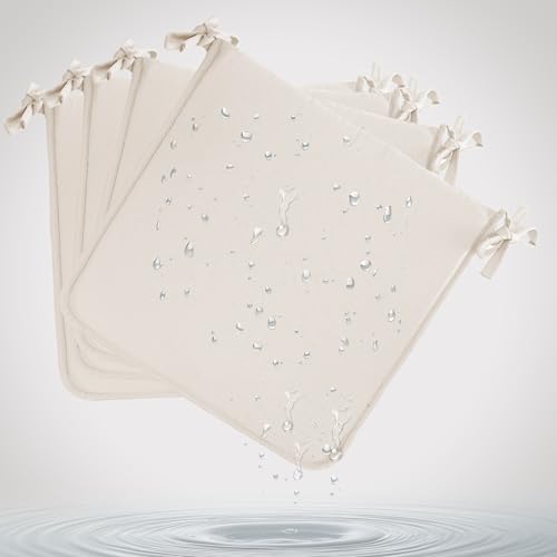 Pack 4 Cojín para silla 40x40x2 cm｜Repelente al agua y fácil de limpiar｜Con cintas de sujeción｜Funda con cremallera desmontable｜Uso interior y exterior｜Ideal para comedor, terraza, jardín u oficina