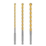 WheatThrive 3-teiliges Steinbohrer-Set, Hartmetallspitze mit 6,35 mm Sechskantschaft für Beton, Ziegel, Stein, Keramikfliesen, Holz, 6/8/10 mm