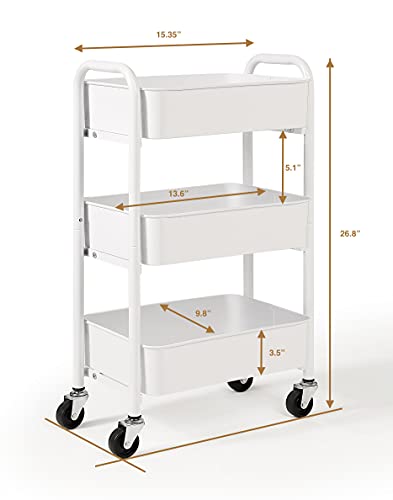 image for SunnyPoint 3-Tier Delicate Compact Rolling Metal Storage Organizer - M