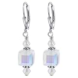 Gem Avenue 925 Sterling Silver Clear Crystal Leverback Drop Earrings