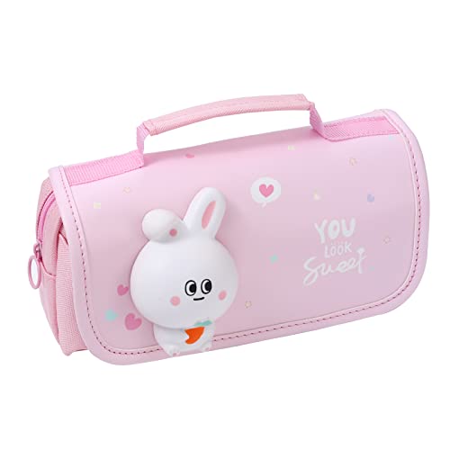 Tergopa Cute Pencil Pouch Large Pencil Case With Handle Kawaii Pencil Case For Kids Girls With Stress Relief Doll Portable Big Pens Bag Organizer For School Home Pink #TOP16