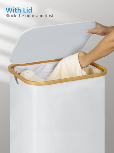 Image of efluky Laundry Basket with Wheels, Tall Rolling Laundry Hamper with Lid and Removable Bag, Aesthetic Dirty Clothes Hamper on Wheels for Laundry Room, Bedroom, Dorm and Bathroom, 100L White