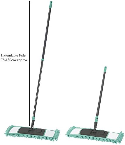 JVL Super-Absorbent Chenille Extendable Flat Floor Mop, Turquoise/Grey