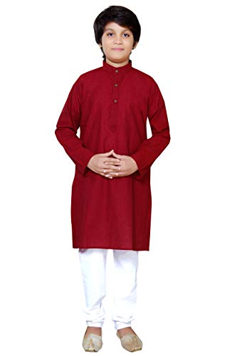 BABA AND BABY traditional ethnic wear cotton kurta pajama set for boys, Maroon, 13-14 Y
