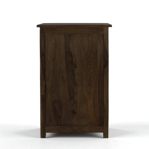 Image of The Attic Sheesham Mini Glazed Bookcase Walnut with Cane, Multipurpose for Living Room Bed Room Study, Solid Wood, Walnut Matte Finish