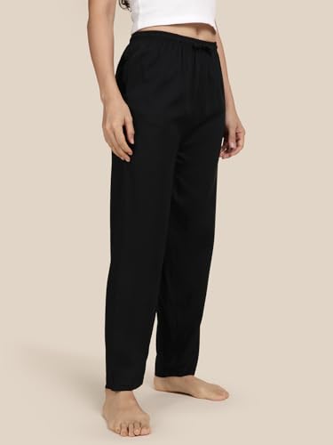 Image of KRYPTIC Women's 100% Pure Cotton Woven Pyjama | Mid Rise Relaxed Fit Full Length Nightwear Pant with Elasticated Drawstring Waistband & Side Pocket | Comfortable Lounge, Sleepwear & Casual Bottom Wear