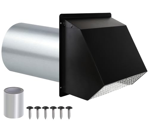 3 Inch Dryer Vent Cover Wall Vent Hood with Screen and Damper,Outdoor Dryer Vent Covers Outside Exhaust Vent Cover for Duct Air Ventilation,Wall Mount Extractor Vent Cap,Galvanized Steel,Black