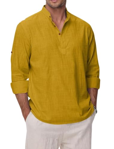 Image of Macsivo Men's Cotton Blend Solid Short Kurta with Regular Lenth Mandarin Collar Short Button Placket Rolled up and Full Sleeves Kurta for Men