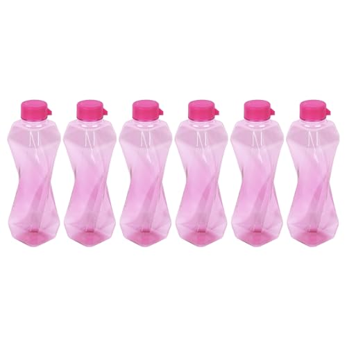 PEARLPET Twist BPA-Free Plastic Water Bottle Set |Lightweight, Leak-Proof & Freezer Safe – Pack of 6 (1000ml Each), Pink