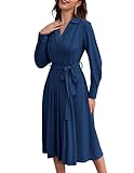 🌹【𝐌𝐚𝐭𝐞𝐫𝐢𝐚𝐥】: Damen-Langarmkleid mit Wickelkragen ist aus 98 % Polyester + 2 % Viskose, hochwertig, weich, atmungsaktiv und hautfreundlich. Das lässige, einfarbige Aline-Kleid aus elegantem, aber nicht durchsichtigem Material ist ein unverzichtbarer Bestandteil Ihrer Garderobe.