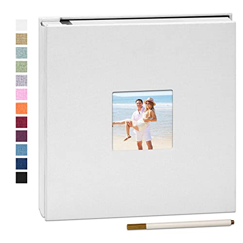 Yopih Album Fotografico Autoadesivo 28x27 cm, Scrapbook Fai da Te con 40 Pagine Bianche, Copertina in Lino, Album Foto per 10x15 13x18 20x25 cm, Regalo Famiglia Matrimonio Viaggi Bianco