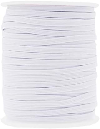 Mandala Crafts Flat Elastic Band, Braided Stretch Strap Cord Roll for Sewing and Crafting; 1/8 inch 3mm 50 Yards White