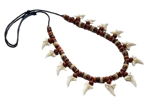 13! Genuine Shark Teeth Necklace for Men, Mako Shark Tooth Necklace, Handmade Wooden Beads Cords Shark Tooth Necklace for Women Jewelry AA0862