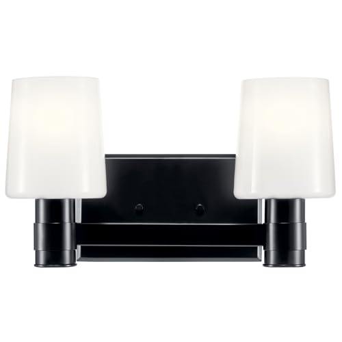Image of Kichler Adani 2-Light Bathroom Vanity Light Fixture with Opal Glass in Black, Modern Wall Mount Light for Powder Room or Bathroom Over Mirror (8.25 inch x 14.5 inch), 55175BK