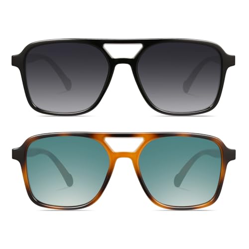 Image of GRFISIA Retro Aviator Sunglasses for Women Men Trendy Rectangle Womens Mens Sun Glasses Shades for Driving Vacation UV400
