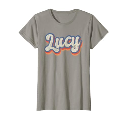 Lucy Personalized Name Shirt Custom Lettering 70's T-Shirt, Women, Slate Grey, Small