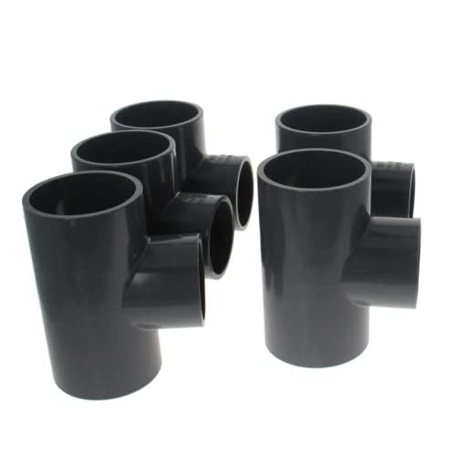 MroMax 5Pcs 50mm x 40mm Slip Tee PVC Pipe Fitting T-Shaped Coupling Connector for Home or Industrial Use Gray