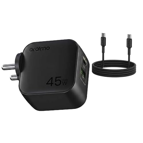 Image of Oraimo 45W GaN Fast Charger with Type-C Cable 60W, Dual Port USB-C + USB-A Wall Charger Adapter, PD 3.0 & QC Fast Charging for Smartphones, Tablets and Laptops