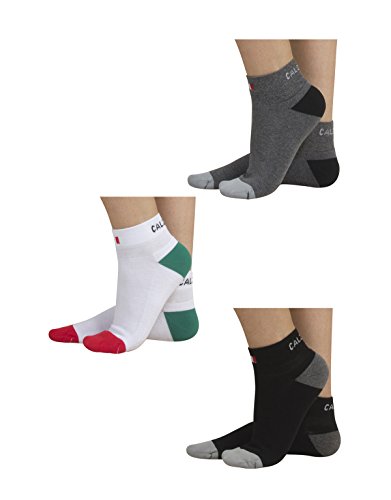 CALZITALY 3 PAIRES CHAUSSETTES UNISEXE COUSSINET | SOCQUETTES DE SPORT | CHAUSSETTES POUR COURIR | GRIS BLANC NOIR | FABRIQUÉ EN ITALIE | (35/38)