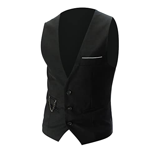 Generisch 2026 - Chaleco de boda de ocio de negocios para hombre con cuello en v sin mangas chaqueta estrecha chaleco traje babero, Negro , L