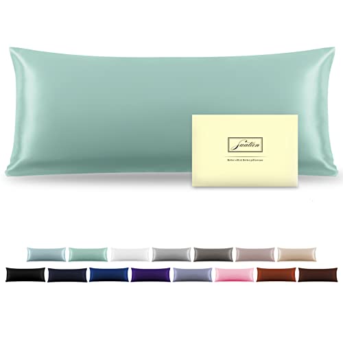 Silk Body Pillowcase Mulberry Silk Pillow Cases with Zipper Soft Breathable Smooth Cooling 20x54 inches Pillowcase for Sleep (Sage Green,20"X 54",1Pcs)
