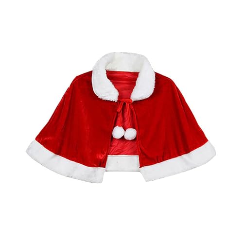 Weihnachten Santa Umhang Weihnachtsmantel Set Cape + Weihnachtsmann mütze Weihnachtsfrau Kostüm Mädchen Rot Samt Mantel Weihnachten Umhang für Weihnachts Kostüm Party Festliche Kleidung (Kinder)