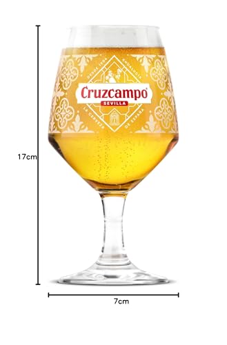 Roxley Cruzcampo Pint Glasses X1 Original Beer Lager Pint Glass Glasses | Also Comes with Branded Beer Mats