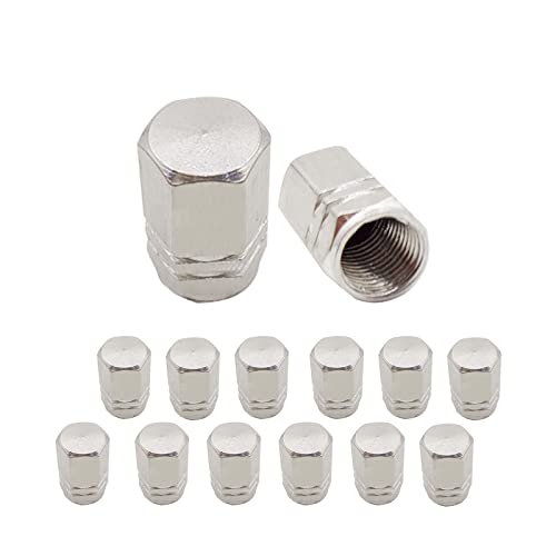 12 Pack Car Tire Caps Stem Covers with O Rubber Seal Dust Proof Cover Universal fit for Cars, SUVs, Bike and Bicycle, Trucks, Motorcycles,Siver