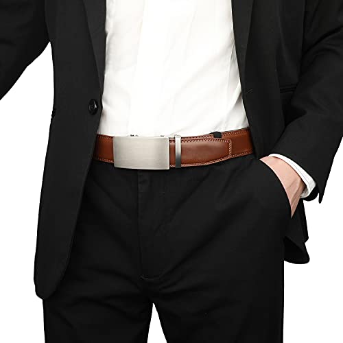Image of Men's Real Leather Ratchet Dress Casual Belt, Cut to Exact Fit,Elegant Gift Box