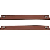 WINGOFFLY 2Pcs Genuine Leather Drawer Pulls Wardrobe Cabinet Knobs with Screw(Gun Black Copper Head/Hole Distance:6.30")