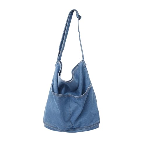 Opiniones de Bolsas de Tela para Dama del mes. 42 Bolso de hombro de tela vaquera para mujeres y hombres, bolso bandolera casual retro estético, Azul/claro