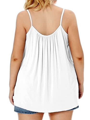 Plus Size Tank Tops For Women Spaghetti Strap Camisoles Cami Dressy Loose Fit Sleeveless Blouse Tunic Shirt (White, 2X) #TOP1