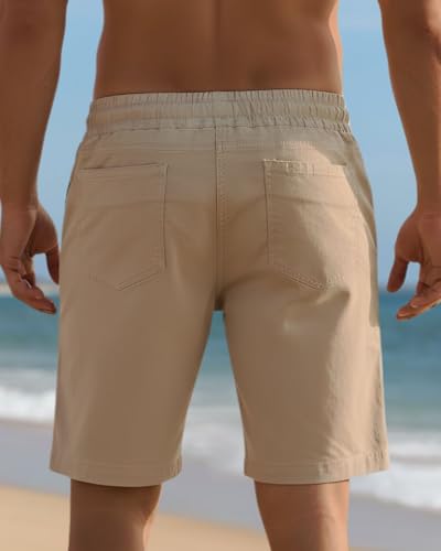 Image of Men's Cotton Casual Shorts |Knee Length Regular Fit Half Pant for Men| Elastic Waist with Drawstring | Regular Fit Shorts | Bermuda Shorts for Men | Lightweight Perfect for Workout, Beach & Summer