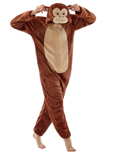 JUOLOET Unisex Adult Onesie Pajamas Monkey Animal One Piece Snug Fit Halloween Costume Sleepwear HomewearLittle Monkey Small