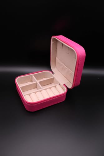 Image of Ballotte CKPS Jewellery Organiser PU Leather Zipper Portable Storage Box Case with Dividers Container for Rings, Earrings, Necklace Home Organizer (Hot Pink)