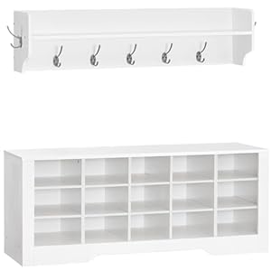 HOOBRO Coat Rack Shoe Bench Set 433 Inches Entryway Bench with Coat Rack Hall Tree with Shoe Bench Coat Rack with Shoe Storage 15 Cubbies Mud Room Bench for Entryway White WT15MT01G1