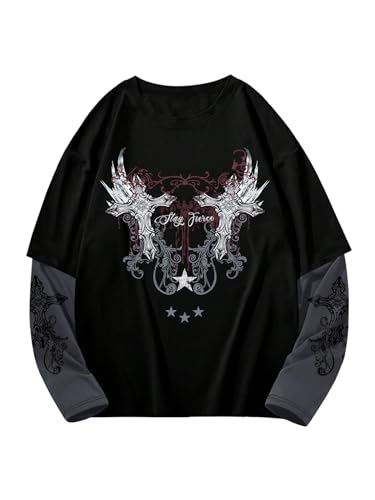GORGLITTER Men's Y2k Goth Shirt Graphic Oversized Long Sleeve