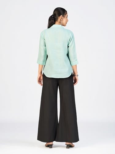 Image of Makhhi Wear Trendy Women's Sea Green & Beige Sketch Embroidered Casual Shirt for Women