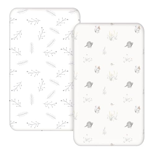 Image of Soarwg Kids Bassinet Sheets 2-Pack for Newborn Baby Boy and Girl Gender Neutral, Soft Breathable Elastic Sheets, Universal Fit Flexible for Rectangle Round Oval Hourglass Bassinet Mattress/Pad