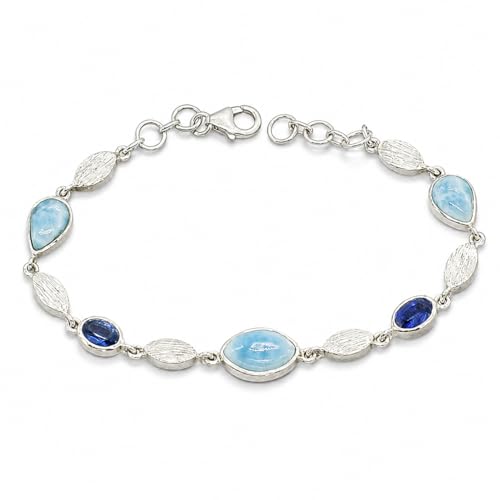 Bracelet larimar et cyanite en argent 925 rhodié, un bijou d'exception