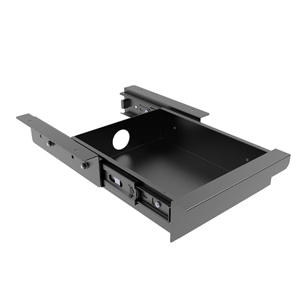 Mofangtech Under Desk Mounted Sliding Pull-out Drawer for Office Desk or Table - Storage Organizer for Sit Stand Workstation- W 9.8" x D 9.8" x 2.5", Metal, Black (Small)