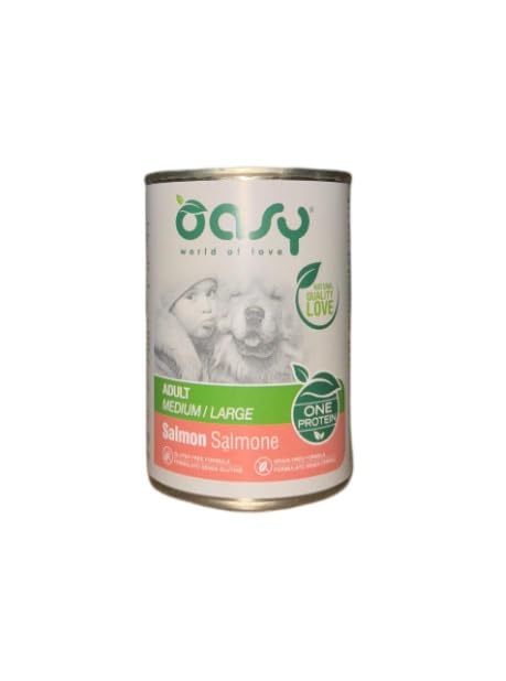 Oasy cane patè Grainfree Monoproteico gusto SALMONE | 6 lattine da 400 grammi l'una.