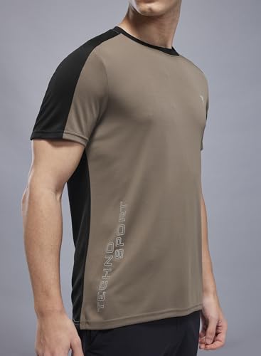 Image of TECHNOSPORT Men's Slim Fit Color Block T-Shirt, Technocool Quick Dry Anti-Microbial Short Sleeve Sports Tee for Gym, Running, Training & Everyday Wear