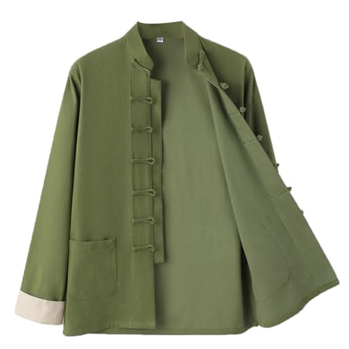 Pure Cotton Tai Chi Uniform Kung Fu Jacket Chinese Traditional Tang Suit Men Martial Art Jacket green-4XL