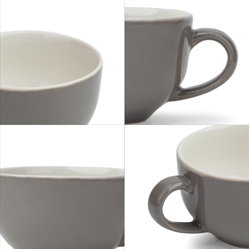 Shay Large Ceramic Coffee Cup Set of 2, Grey, 320ml | Cappuccino Cup | Glossy Finish | Large Ceramic Coffee Cup | Microwave Safe (XL Cuppa - Grey Ivory)